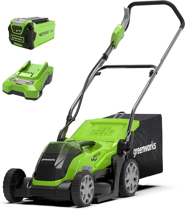 Greenworks 40V Cordless Lawnmower for Lawns up to 200m², 35cm Cutting Width, 40L Bag PLUS 40V 2Ah Battery & Charger, 3 Year Guarantee-G40LM35K2, Green, Black, Grey