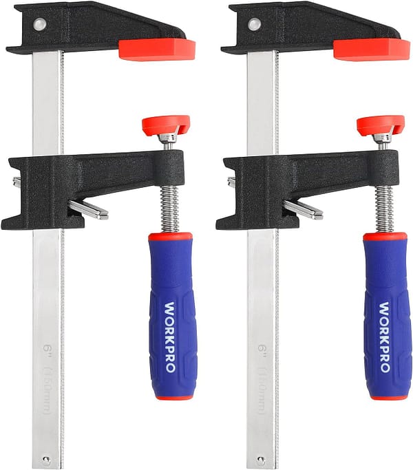 WORKPRO 150mm Bar Clamps Set, 2-Pack Heavy Duty F Clamps, Quick-Release Woodworking Clamps, Ideal for Woodworker Metalworker, Carpenters Hobbyist