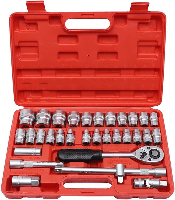 Aim Tools Socket Set 1/2 Inch 32 Pieces, 8-32mm Metric Drive with 24-Teeth Quick-Released Ratchet Wrench, High Grade Chrome Vanadium Steel, Auto Repairing Garage Tool 420321