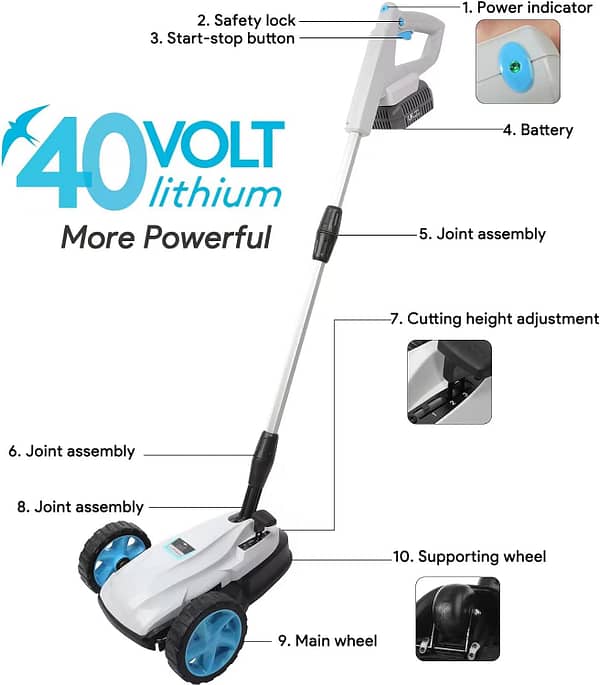 swift Cordless Small Lawnmower 40V 22cm, Battery Handy Lawn Mower for lawns up to to 50 m² with Mulching Function and 3 Cutting Height Adjustments, including Li-Ion Battery & Fast Charger