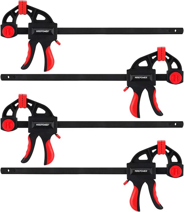 Ratchet Bar Clamp 4PCs, MAXPOWER 12-inch/300mm Quick Grip F Clamps, 19-inch/500mm Spreader Clamp, Quick Release and One-Handed Clamp for Woodworking and DIY Projects