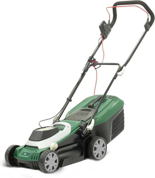 Webb Supreme WEER33RR Electric Rotary Lawnmower with Rear Roller, 5 Cutting Heights, 33cm 13 inch Cutting Width, 1200w Motor, 12 Metre Cable and 30L Collection Bag - 3 Year Guarantee