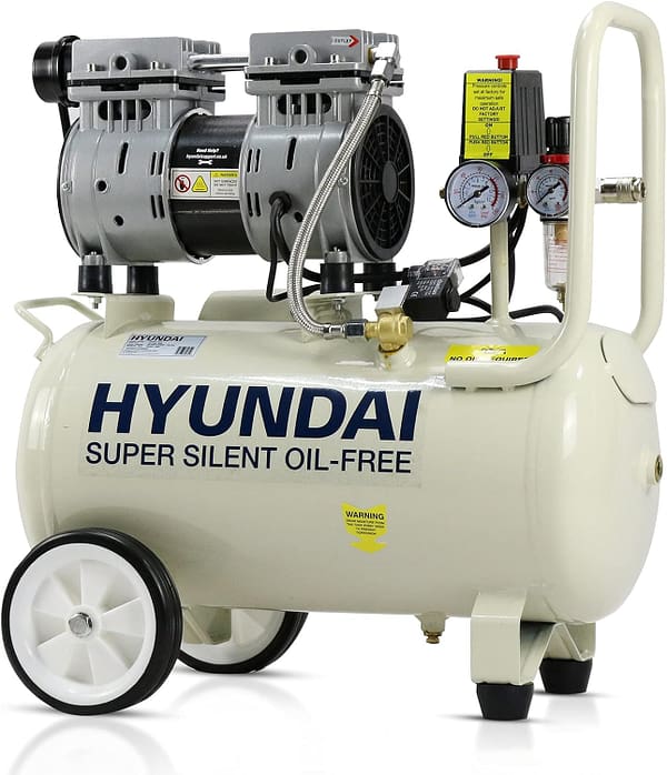 Hyundai 24 litre Air Compressor, 5.2cfm/100psi, Silenced, Oil Free, 750w / 230v Direct Drive, 150 litres Per Minute Low Noise Air Compressor, 2 Year Warranty