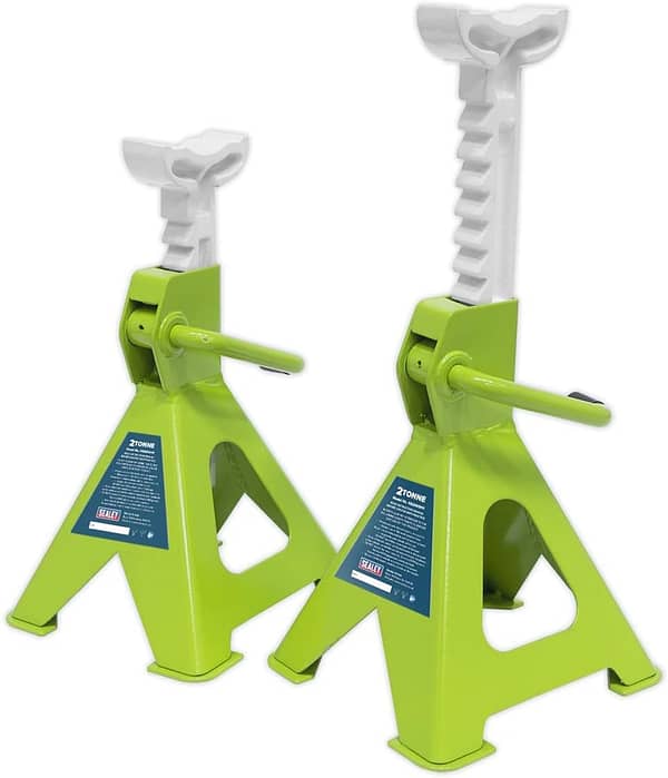 Sealey VS2002HV Ratchet Type Axle Stands (Pair) 2tonne Capacity Per Stand - Hi-Vis Green