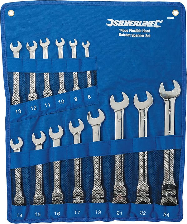 Silverline 399017 Flexible Head Ratchet Spanner Set 14pce 8 - 24 mm