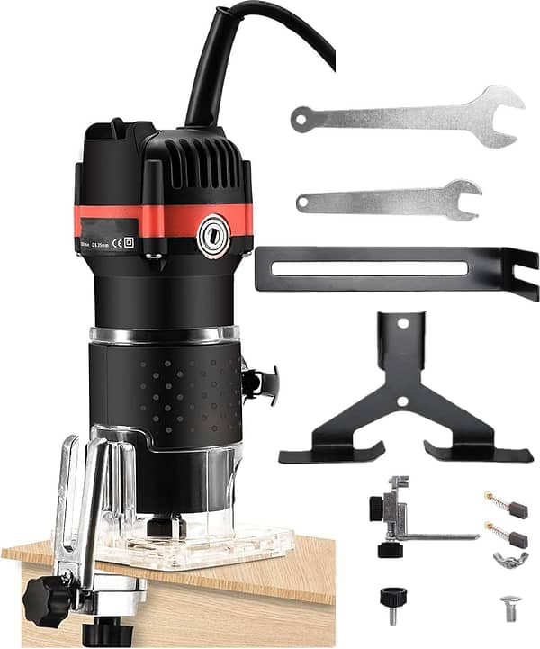 Compact Electric Hand Wood Trimmer,800W Portable Woodworking Router Slotting Cutting Trimming Machine Joiners Tool 30000R/MIN Black