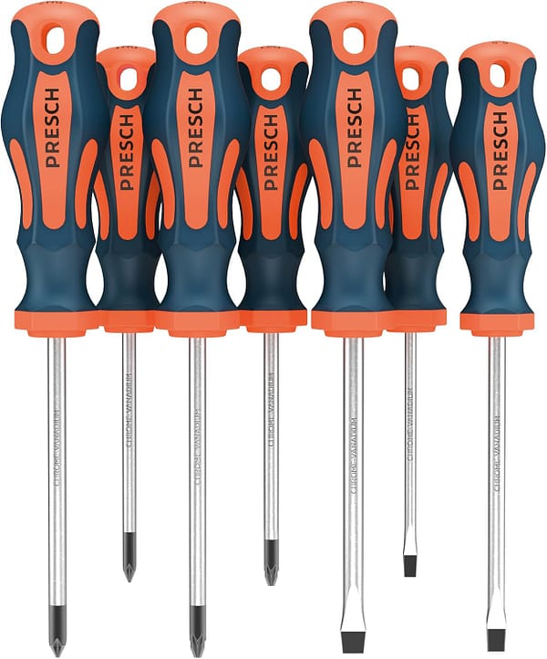 Presch Screwdriver Set 7 Pieces - Magnetic Screwdriver Sets with Slotted, Pozidrive and Phillips Screwdrivers - Pro Screw Driver Kit