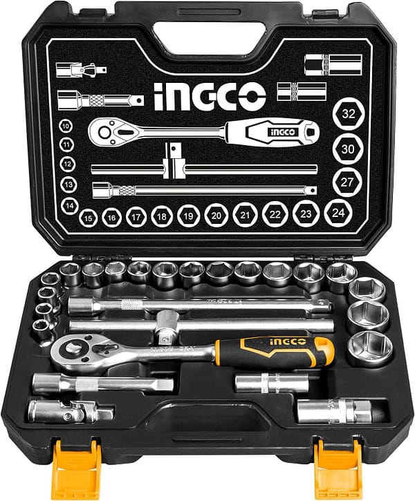 Ingco 1/2" Socket Set, Quick Release Ratchet Wrench Tool Set 25pcs 1/2 Inch Ratchet Set HKTS12251