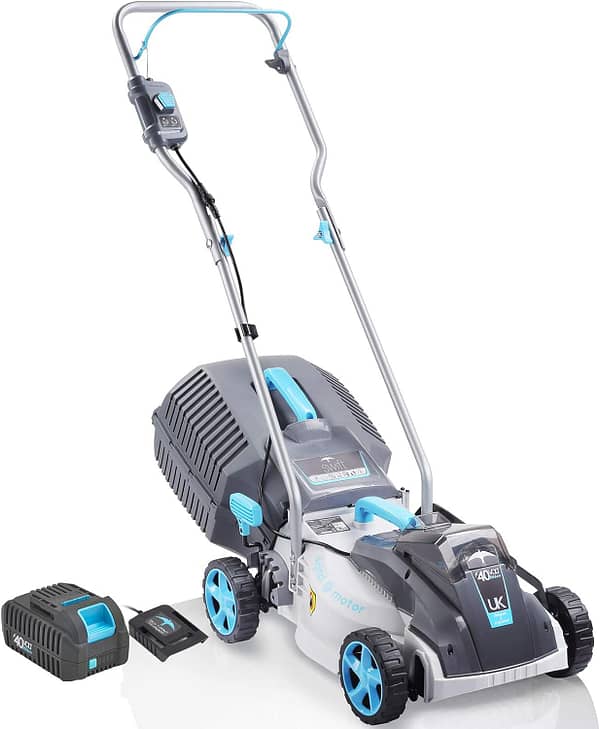 swift 40V 32cm Cordless Lawnmower, Brushless Battery Lawn Mower with 2-in-1 Mulch and Catch 30L Grass Bag & 5-level Central Cutting Height, including 1pc 2.0Ah Battery and Charger