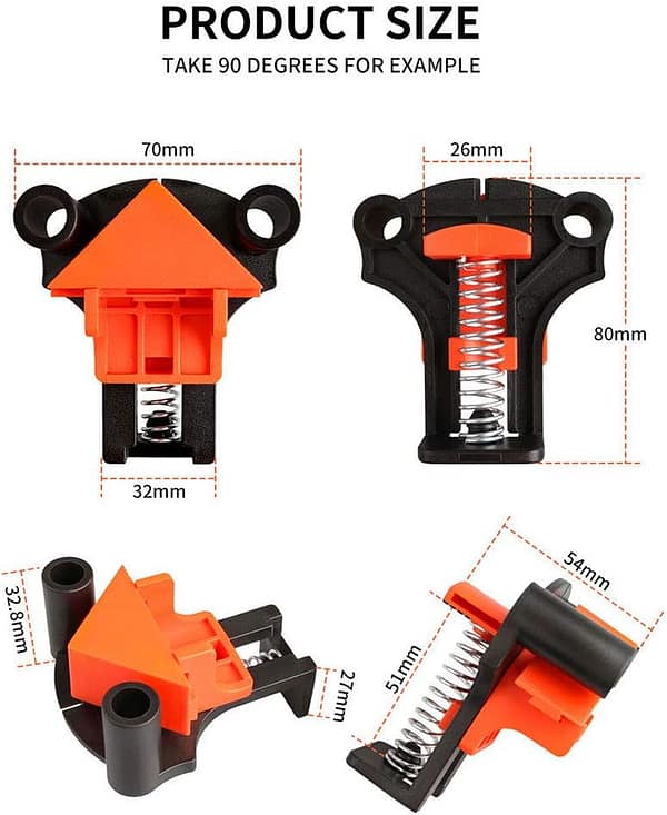 Katomi Wood Corner Clamps for Woodwork, 4Pcs/Set Multi-Angle 60/90/120 Degree Spring Fixer, DIY Wood Hand Tool, Suitable for Woodworking, Drilling and Cabinet Making