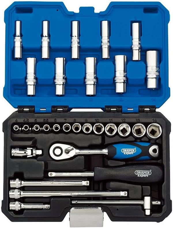 Draper 16444 1/4-Inch Square Drive Metric Socket 30 Piece Set , Blue