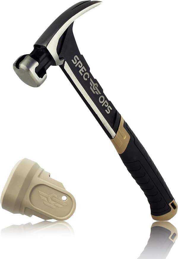 Spec Ops - SPEC-M20SF-S Tools Nailing Hammer, 20 oz, Rip Claw, Smooth Face, Soft Mallet Face, Shock-Absorbing Grip, 3% Donated to Veterans Black/Tan