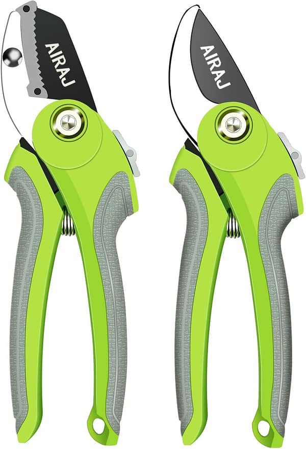 AIRAJ Secateurs Set of 2, Bypass and Anvil Pruning Shears with Rust Proof Stainless Steel Blades, Non-Slip Handle, Garden Scissors -Professional Gardening Hand Tools